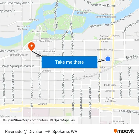 Riverside @ Division to Spokane, WA map