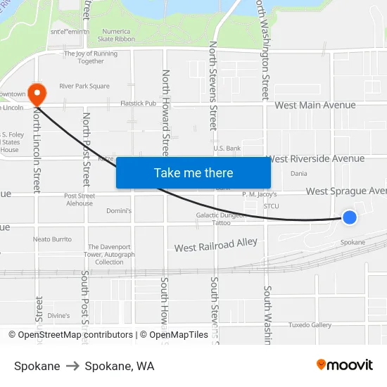 Spokane to Spokane, WA map