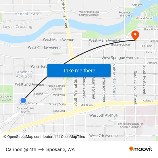 Cannon @ 4th to Spokane, WA map