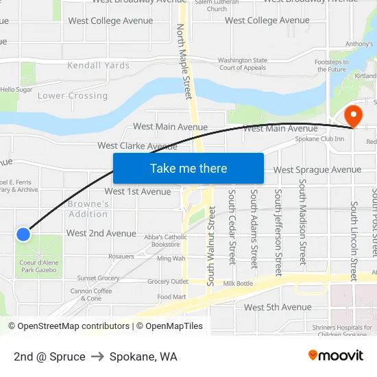 2nd @ Spruce to Spokane, WA map