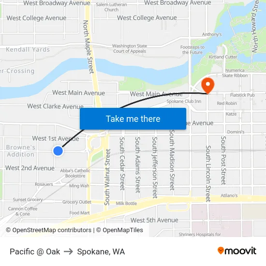 Pacific @ Oak to Spokane, WA map