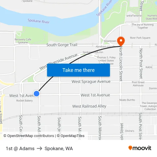 1st @ Adams to Spokane, WA map