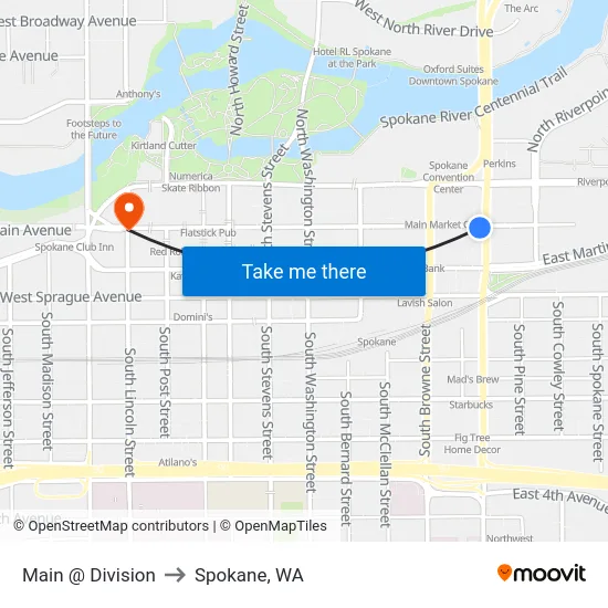 Main @ Division to Spokane, WA map