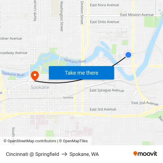 Cincinnati @ Springfield to Spokane, WA map