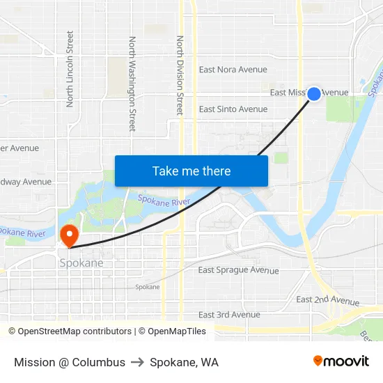 Mission @ Columbus to Spokane, WA map