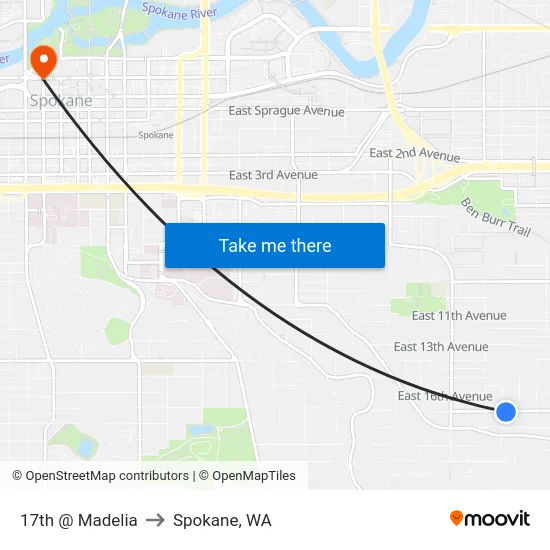 17th @ Madelia to Spokane, WA map