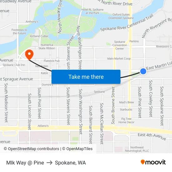 Mlk Way @ Pine to Spokane, WA map