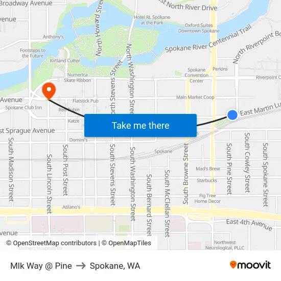 Mlk Way @ Pine to Spokane, WA map