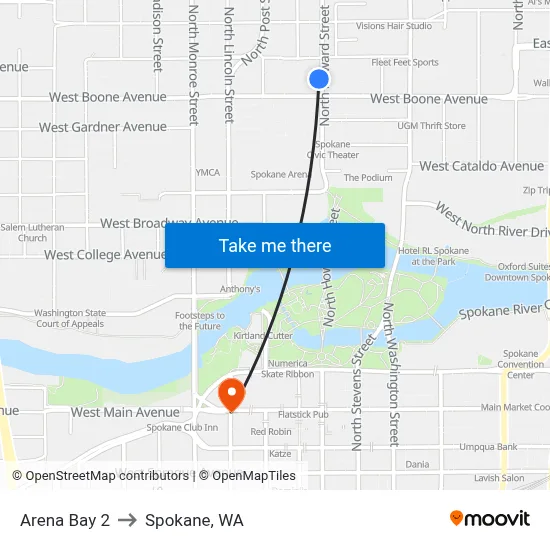 Arena Bay 2 to Spokane, WA map