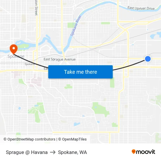 Sprague @ Havana to Spokane, WA map