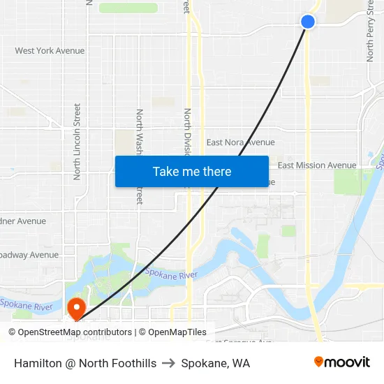 Hamilton @ North Foothills to Spokane, WA map