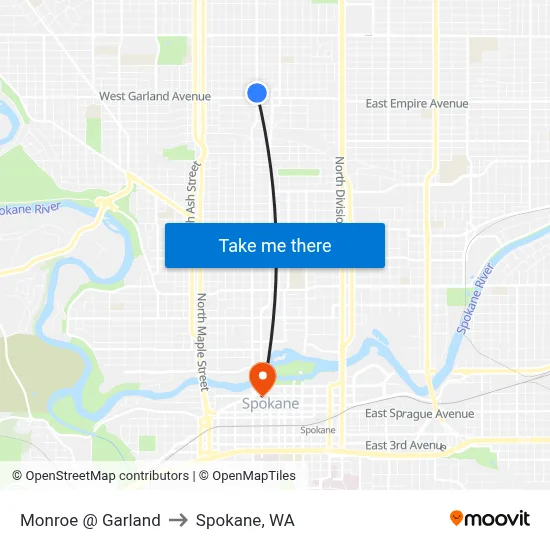 Monroe @ Garland to Spokane, WA map
