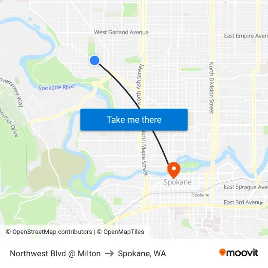 Northwest Blvd @ Milton to Spokane, WA map