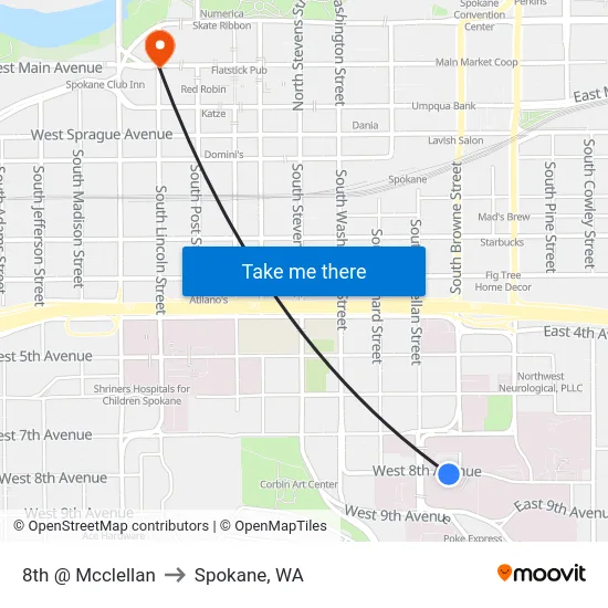 8th @ Mcclellan to Spokane, WA map