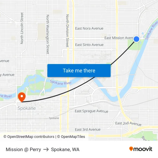 Mission @ Perry to Spokane, WA map