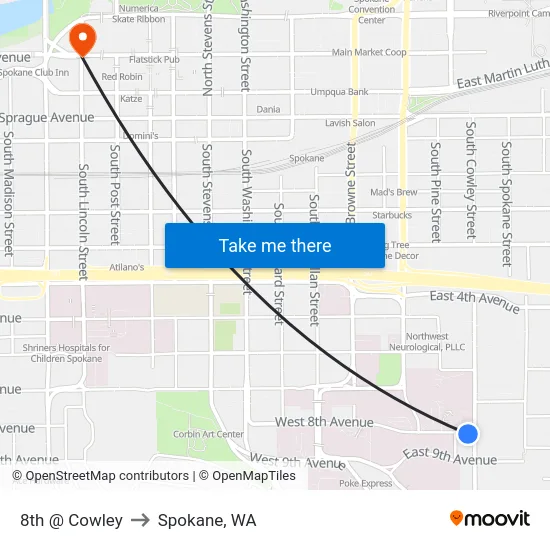 8th @ Cowley to Spokane, WA map