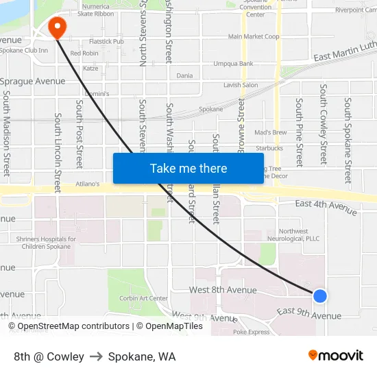 8th @ Cowley to Spokane, WA map