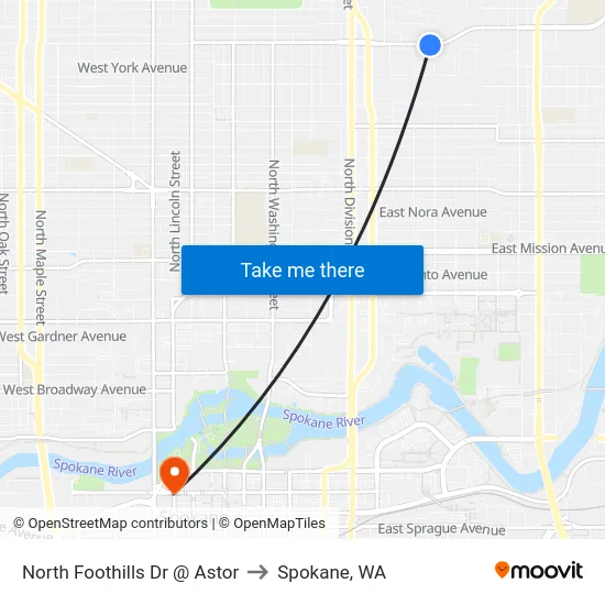 North Foothills Dr @ Astor to Spokane, WA map