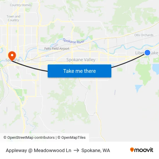 Appleway @ Meadowwood Ln to Spokane, WA map
