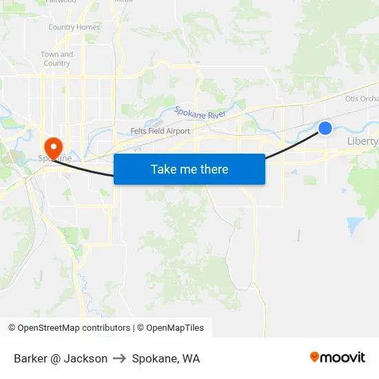 Barker @ Jackson to Spokane, WA map