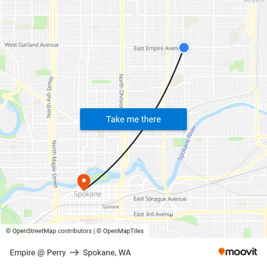 Empire @ Perry to Spokane, WA map