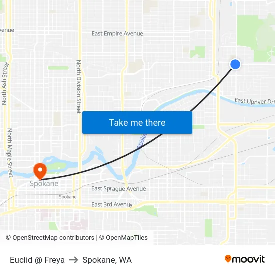 Euclid @ Freya to Spokane, WA map