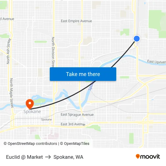 Euclid @ Market to Spokane, WA map