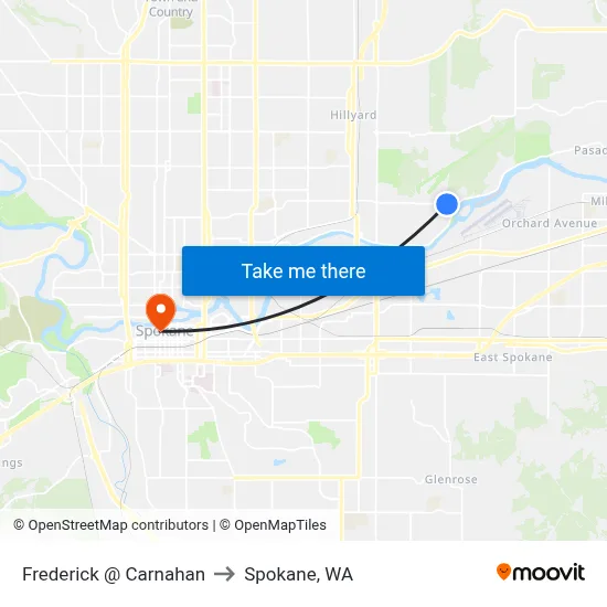 Frederick @ Carnahan to Spokane, WA map