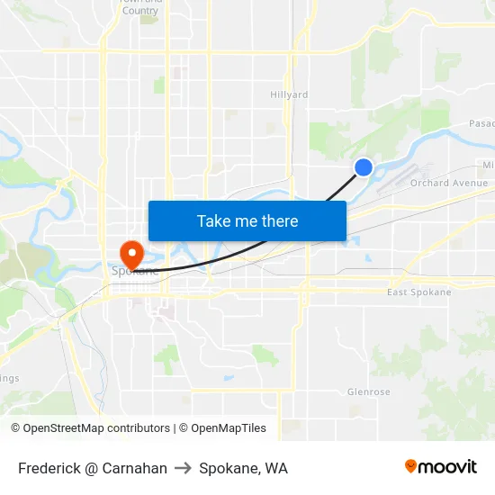 Frederick @ Carnahan to Spokane, WA map