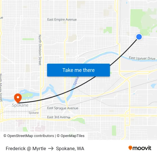 Frederick @ Myrtle to Spokane, WA map