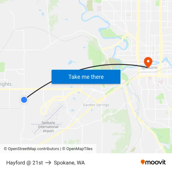Hayford @ 21st to Spokane, WA map
