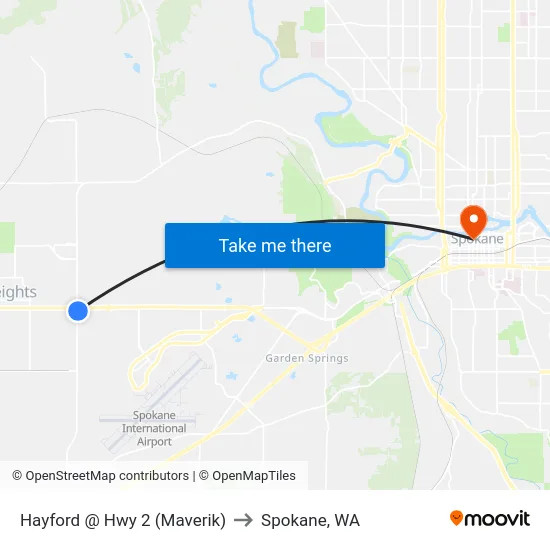 Hayford @ Hwy 2 (Maverik) to Spokane, WA map