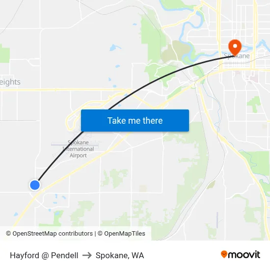 Hayford @ Pendell to Spokane, WA map