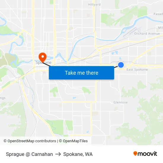 Sprague @ Carnahan to Spokane, WA map