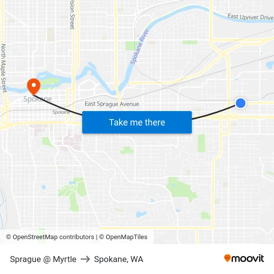Sprague @ Myrtle to Spokane, WA map