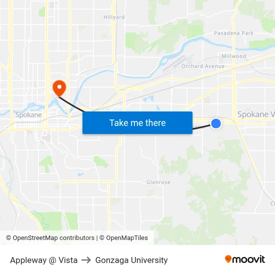 Appleway @ Vista to Gonzaga University map