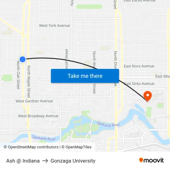 Ash @ Indiana to Gonzaga University map