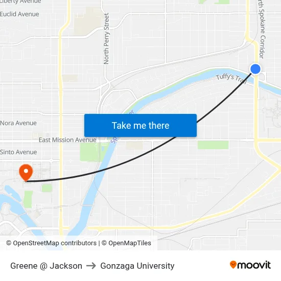 Greene @ Jackson to Gonzaga University map