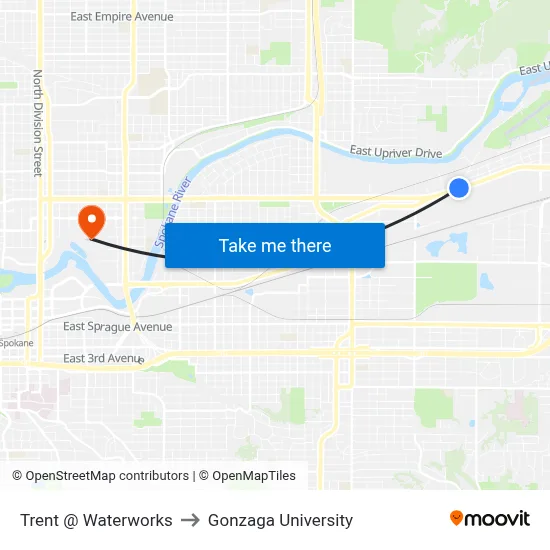 Trent @ Waterworks to Gonzaga University map