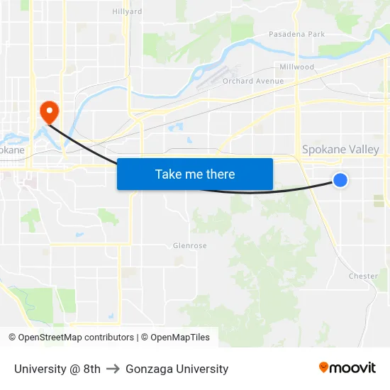 University @ 8th to Gonzaga University map