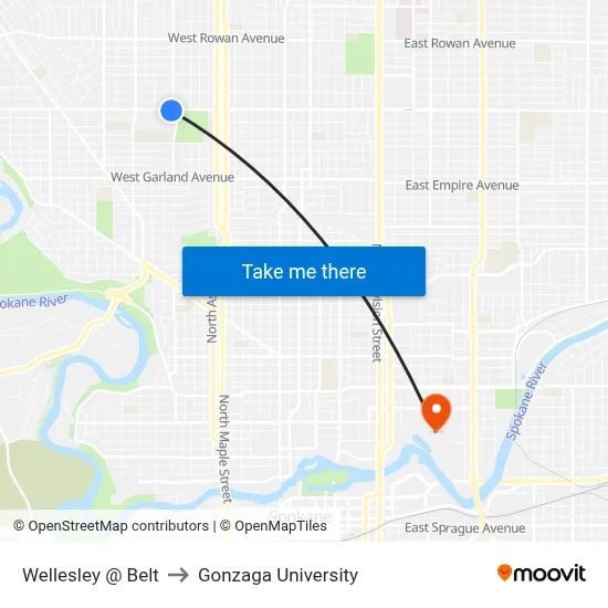 Wellesley @ Belt to Gonzaga University map