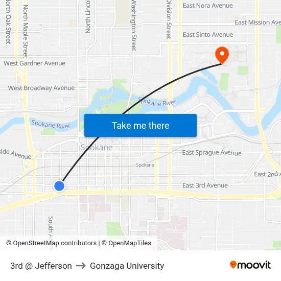 3rd @ Jefferson to Gonzaga University map