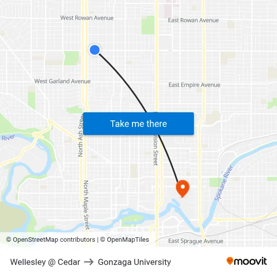 Wellesley @ Cedar to Gonzaga University map