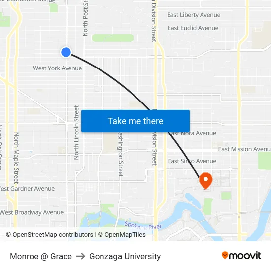 Monroe @ Grace to Gonzaga University map