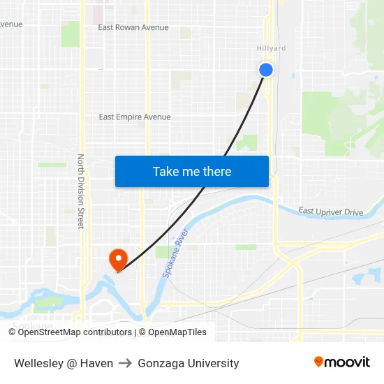 Wellesley @ Haven to Gonzaga University map