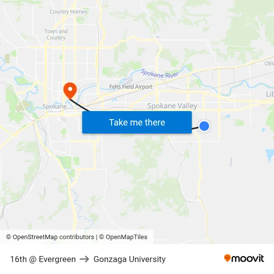 16th @ Evergreen to Gonzaga University map