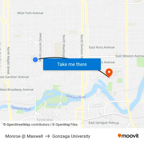 Monroe @ Maxwell to Gonzaga University map