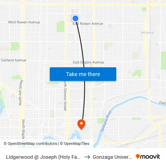 Lidgerwood @ Joseph (Holy Family) to Gonzaga University map