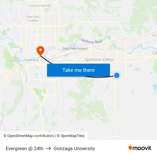 Evergreen @ 24th to Gonzaga University map