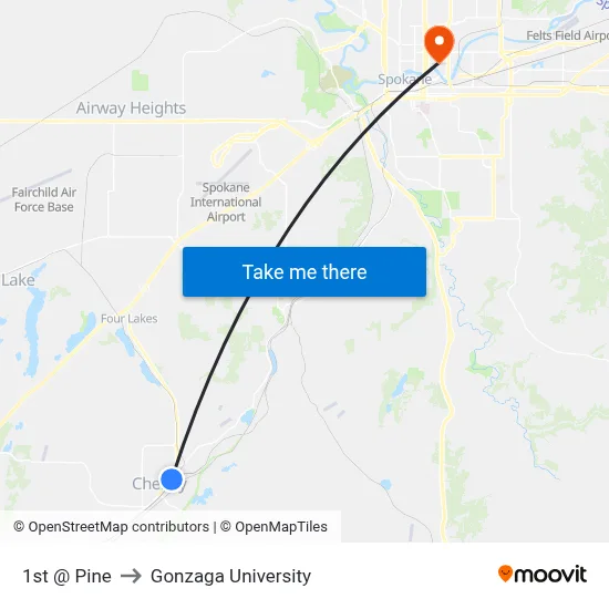1st @ Pine to Gonzaga University map